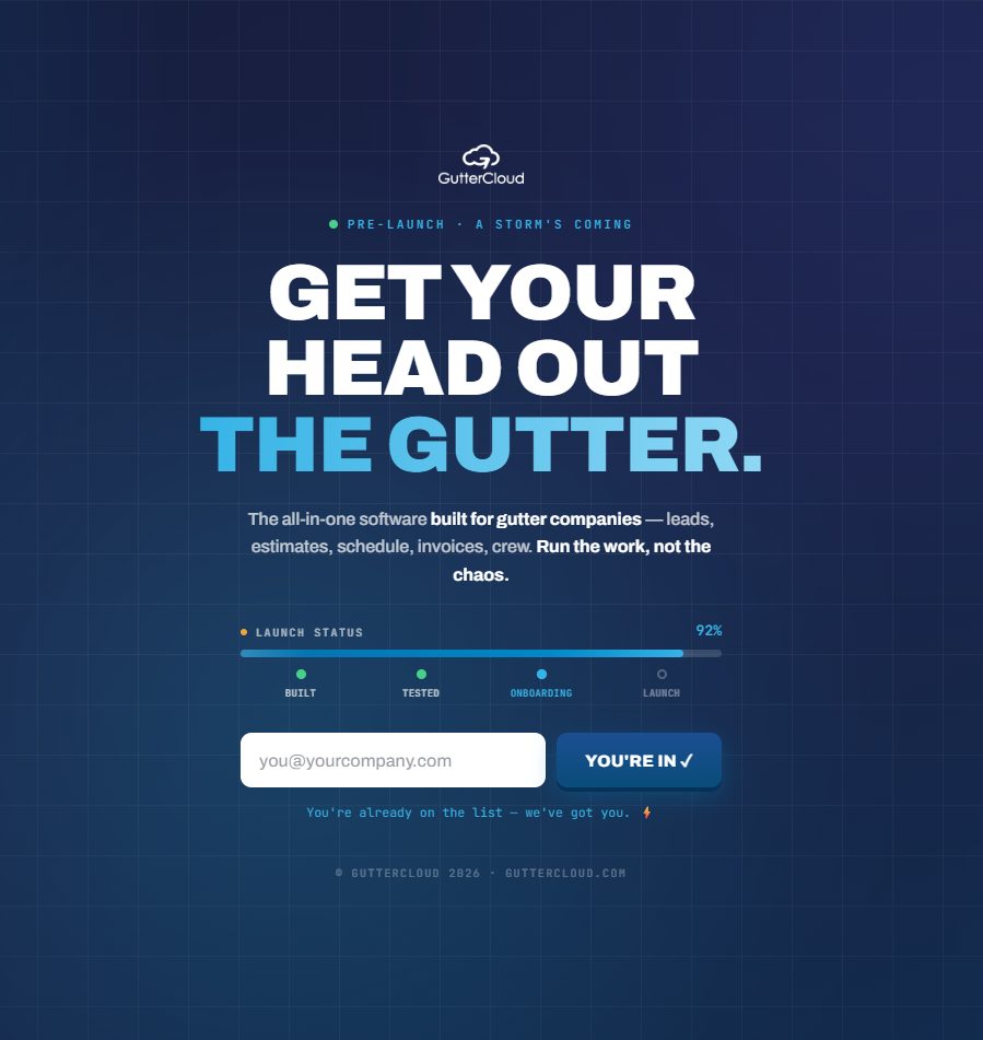 GutterCloud waitlist pre-launch landing page