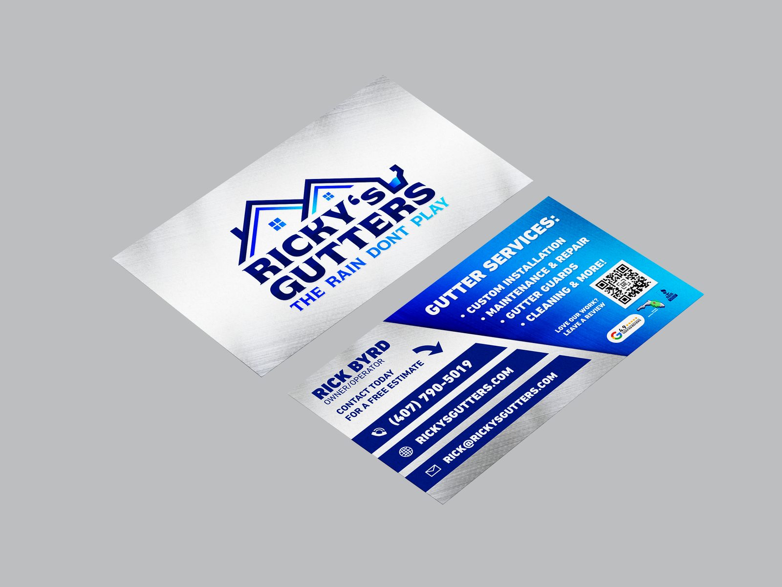 Ricky's Gutters business card mockup